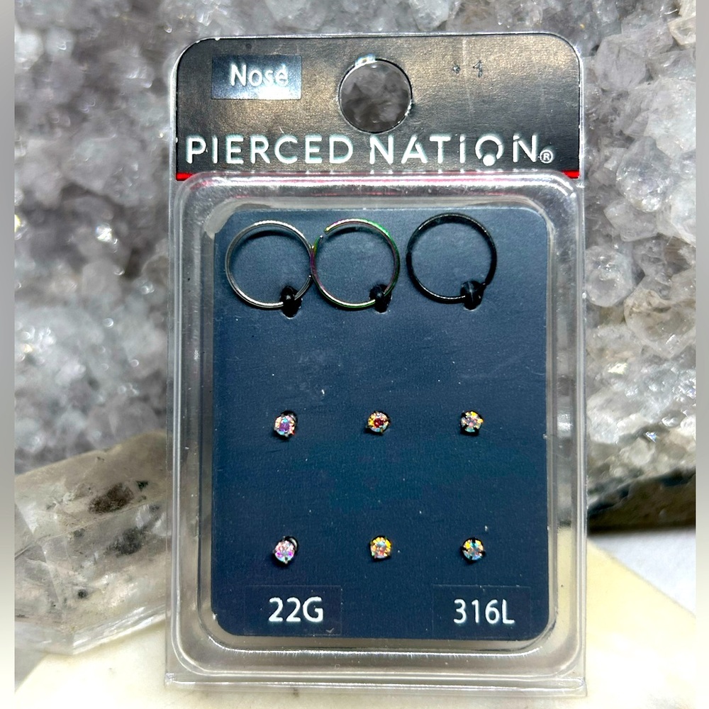 Pierced Nation Nose Rings Set - Black and Multicolor